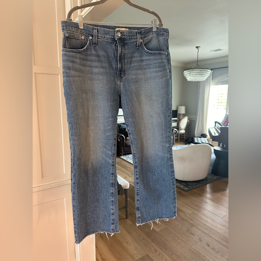 MADEWELL Women's Blue Cali Demi-Boot Jeans SIZE 32 Raw Edge Hem